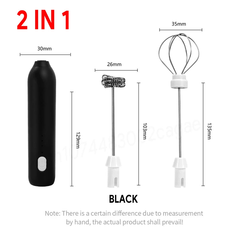Espumador de leche y batidor de huevos eléctrico — Inalámbrico, recargable por USB-C, 3 velocidades