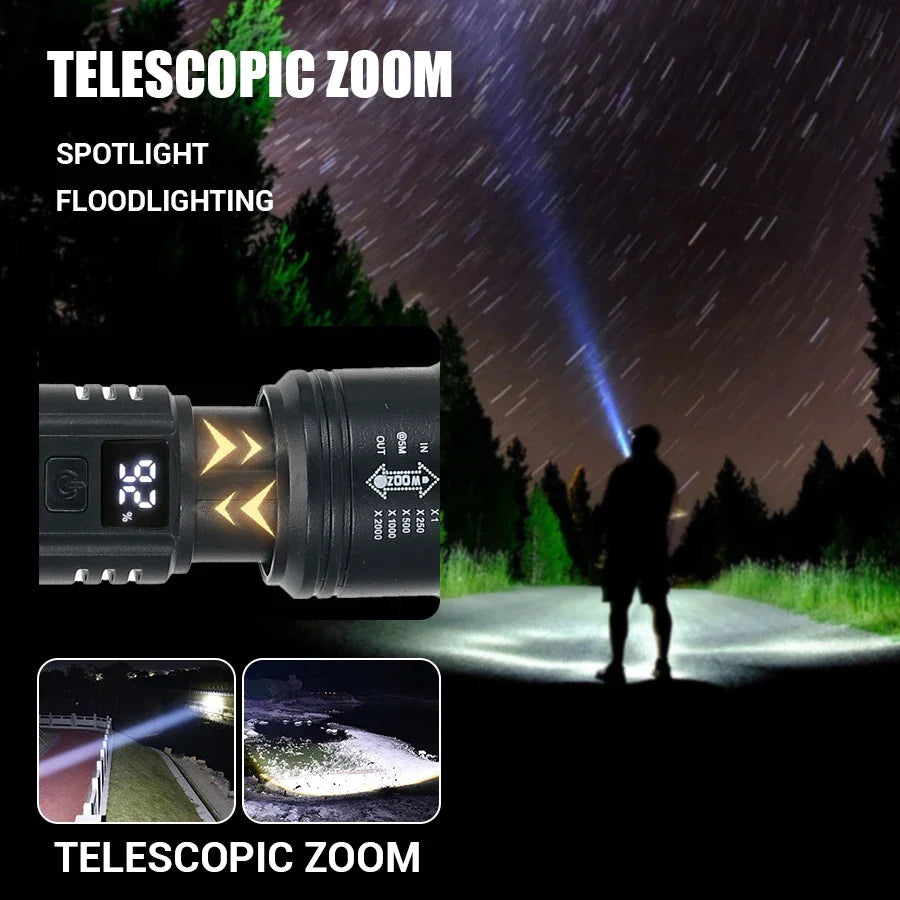 Tactical LED Flashlight | Zoomable | USB-C Rechargeable | Power Bank | 3 Modes