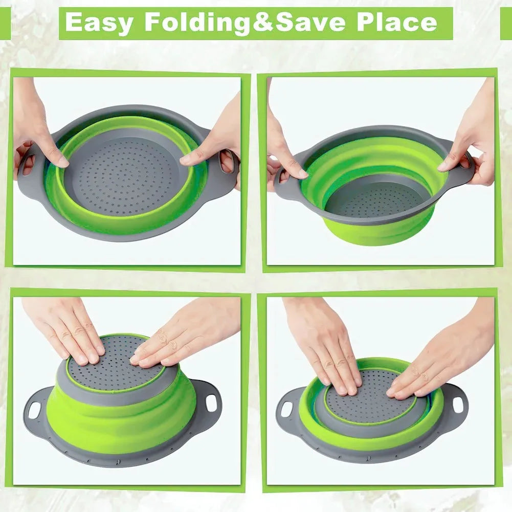 Cesto de Escoamento Dobrável de Silicone | Coador Dobrável para Frutas, Legumes e Uso Culinário