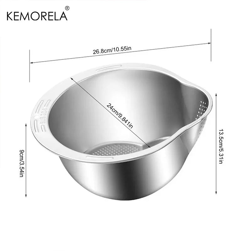 Taça Lavadora e Escorredora de Arroz em Aço Inoxidável — Coador Grau 304
