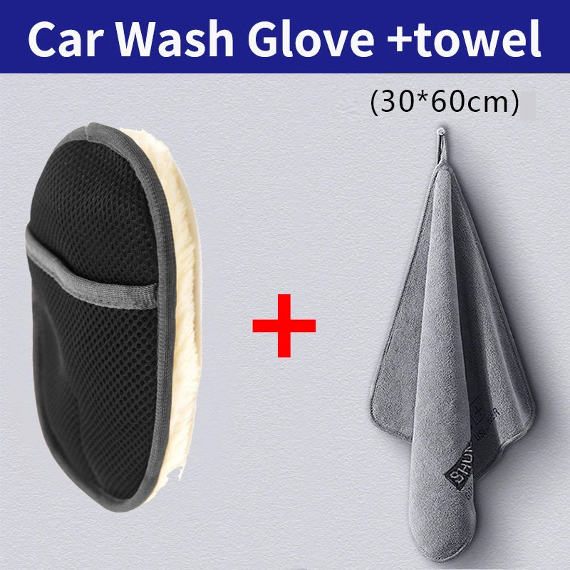 Guantes de lavado de coches y kit de limpieza de felpa premium | Manopla de lana suave para coche, motocicleta y detalles