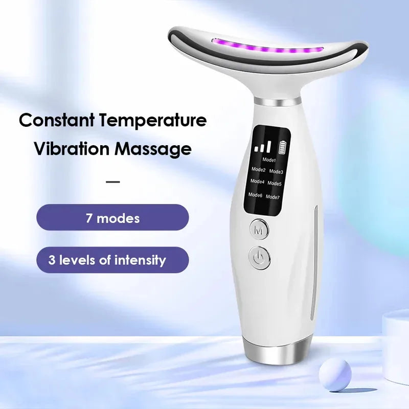 Masajeador Facial y de Cuello LED de 7 Colores – 7 Modos, Vibración y Terapia de Luz