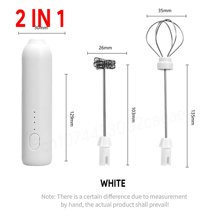 Espumador de leche y batidor de huevos eléctrico — Inalámbrico, recargable por USB-C, 3 velocidades