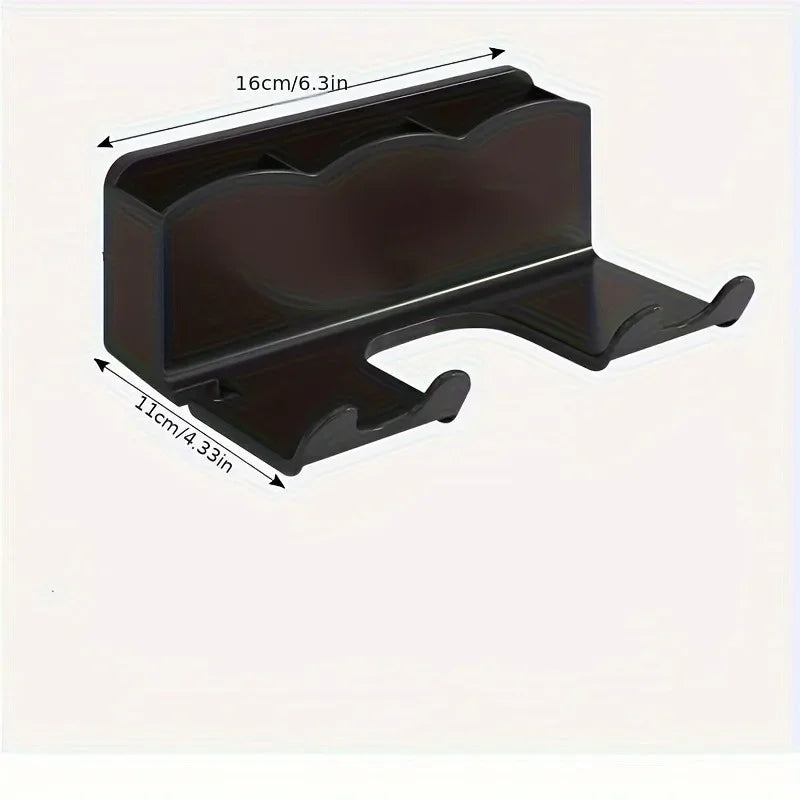 Soporte de secador de pelo de pared | Estante de almacenamiento de baño sin taladro | Blanco y negro