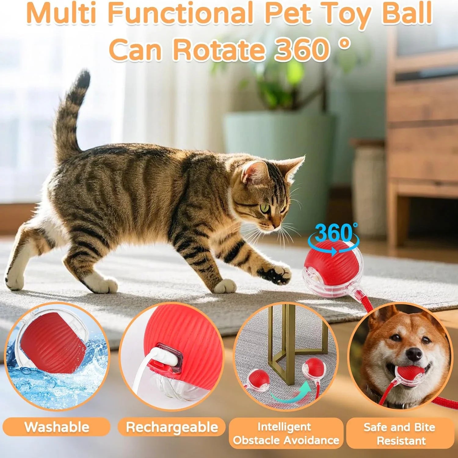 PawBall – Juguete interactivo automático con forma de pelota rodante para gatos y perros