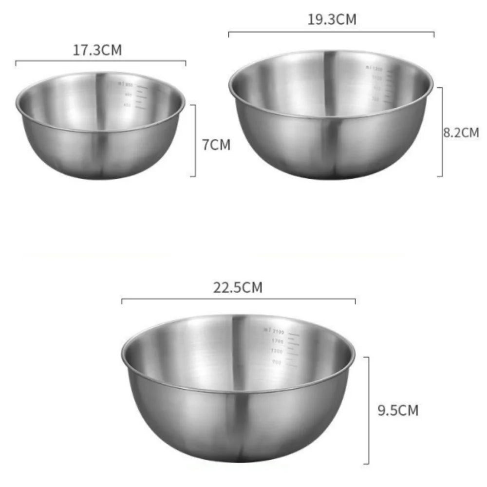 Juego de cuencos mezcladores de acero inoxidable | Gran capacidad con escala para cocinar, hornear y almacenar alimentos
