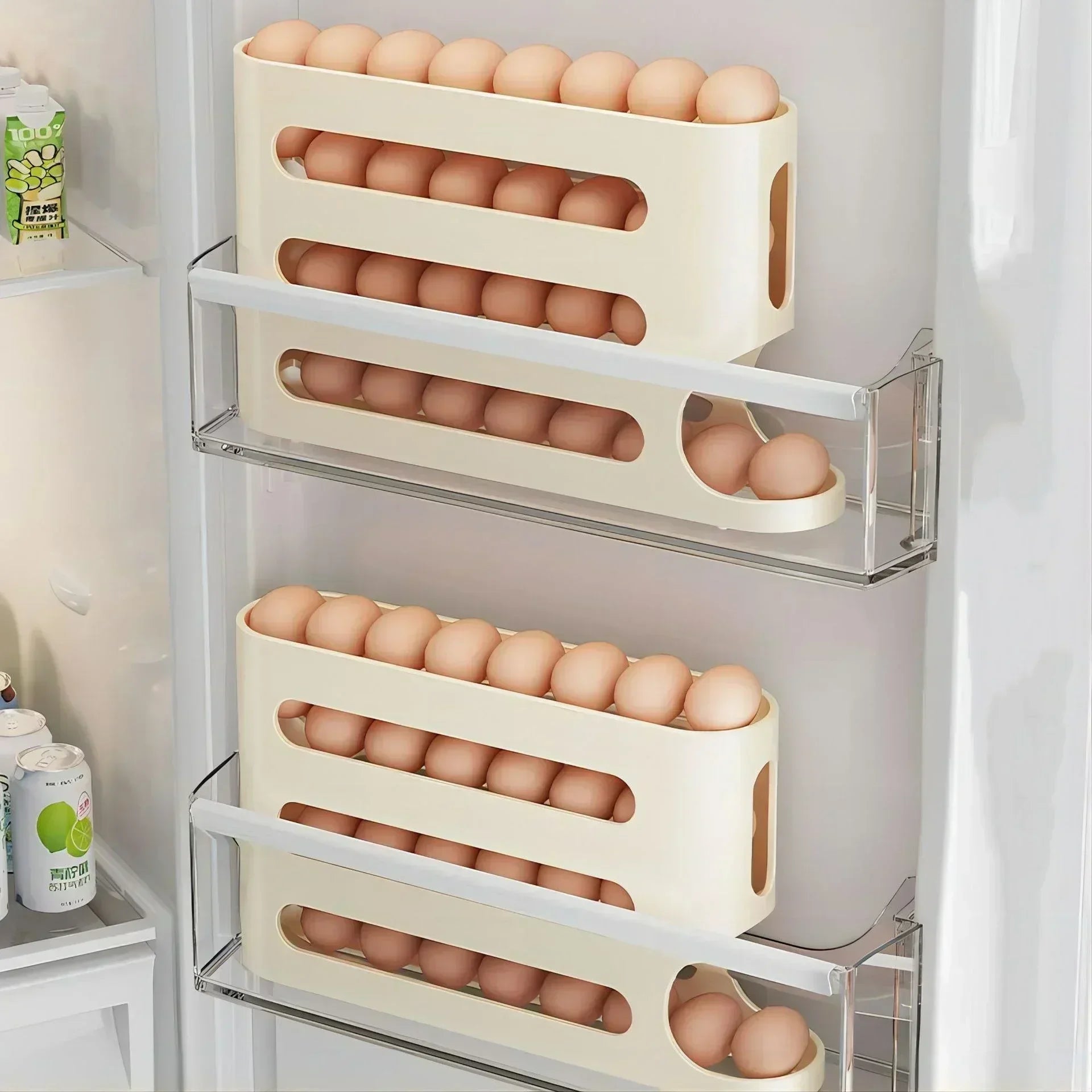 EggSlide – Caixa de Armazenamento Automática Deslizante para Ovos no Frigorífico