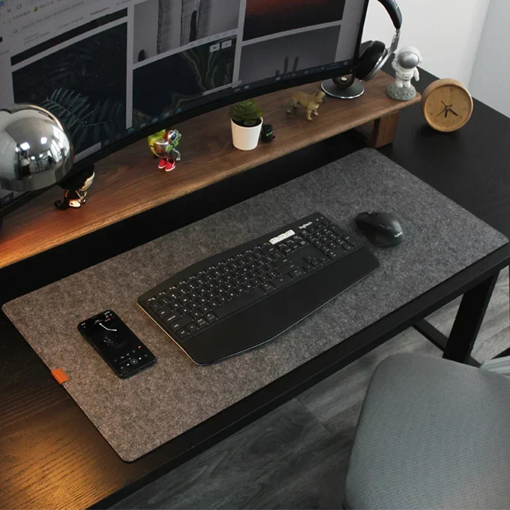Tapete Grande de Secretária em Feltro e Tapete para Rato – Tapete de Teclado em Feltro de Lã Antiderrapante para Escritório e Gaming