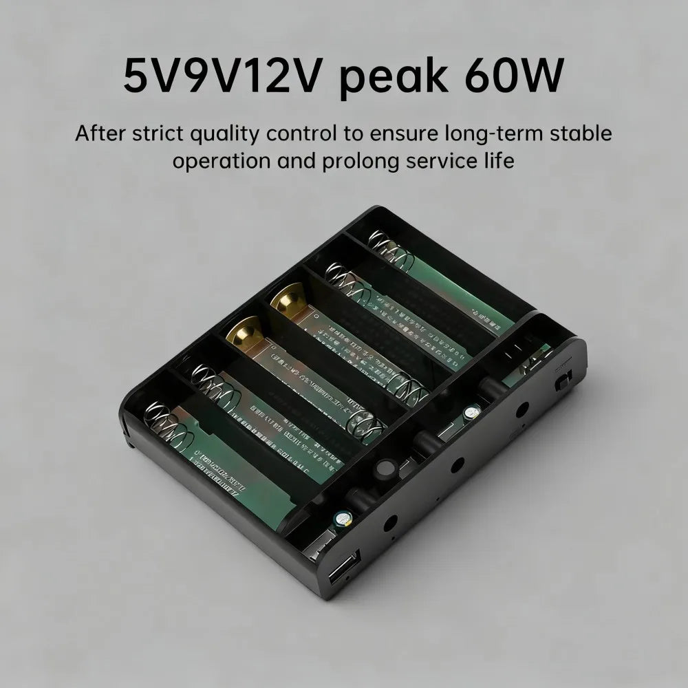 Caixa de Power Bank UPS DIY | Saída 5V 9V 12V | 6× 18650 | Backup para Router e CCTV