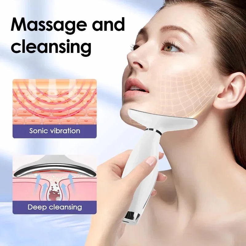 Máscara de Massagem LED de 7 Cores para Rosto e Pescoço – 7 Modos, Vibração e Terapia de Luz