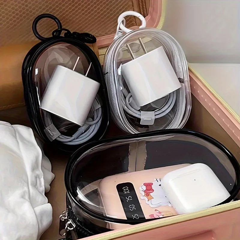 Minibolsa transparente con cremallera | Con llavero | Blanco y negro