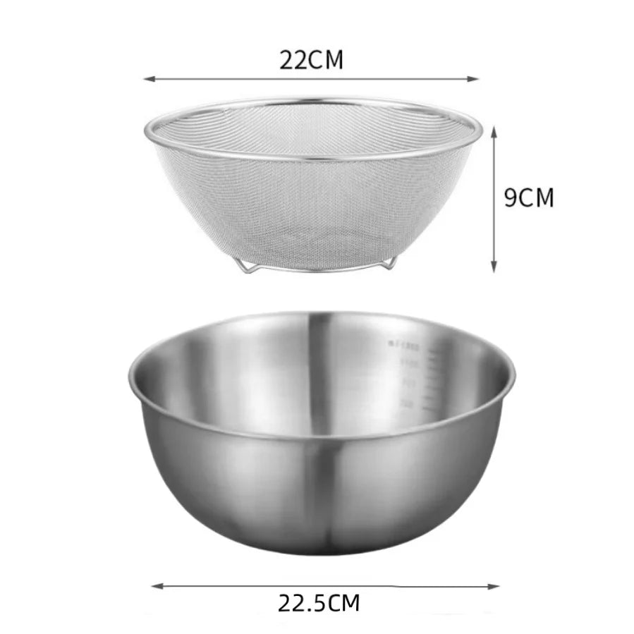 Juego de cuencos mezcladores de acero inoxidable | Gran capacidad con escala para cocinar, hornear y almacenar alimentos