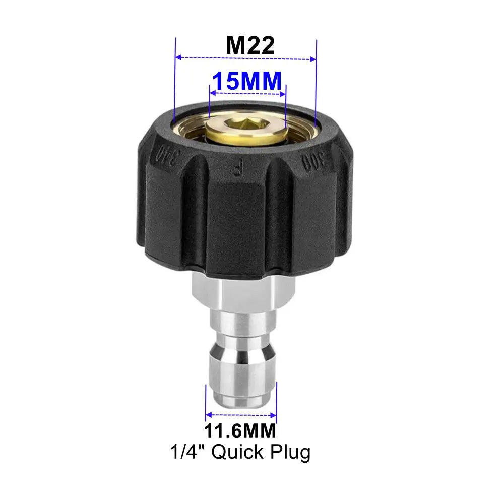 Juego de adaptadores para hidrolimpiadora | M22 de 14mm y 15mm a conexión rápida de 1/4" | Giratorio y completo