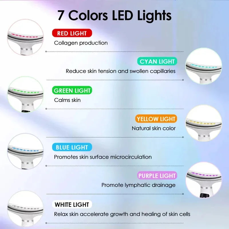 Máscara de Massagem LED de 7 Cores para Rosto e Pescoço – 7 Modos, Vibração e Terapia de Luz