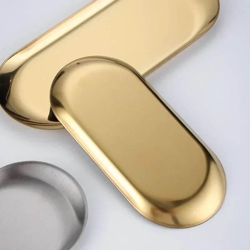 Tabuleiro de Servir Oval em Aço Inoxidável | Dourado e Prateado