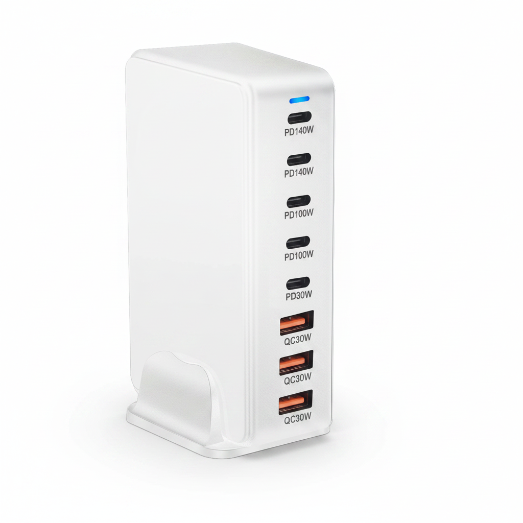GaN Charger - White with Port Labels